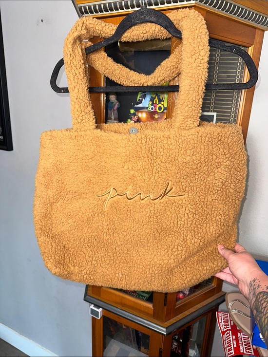 PINK Victoria's Secret Handbags - PINK Victoria's Secret Sherpa Tote in Camel Brown